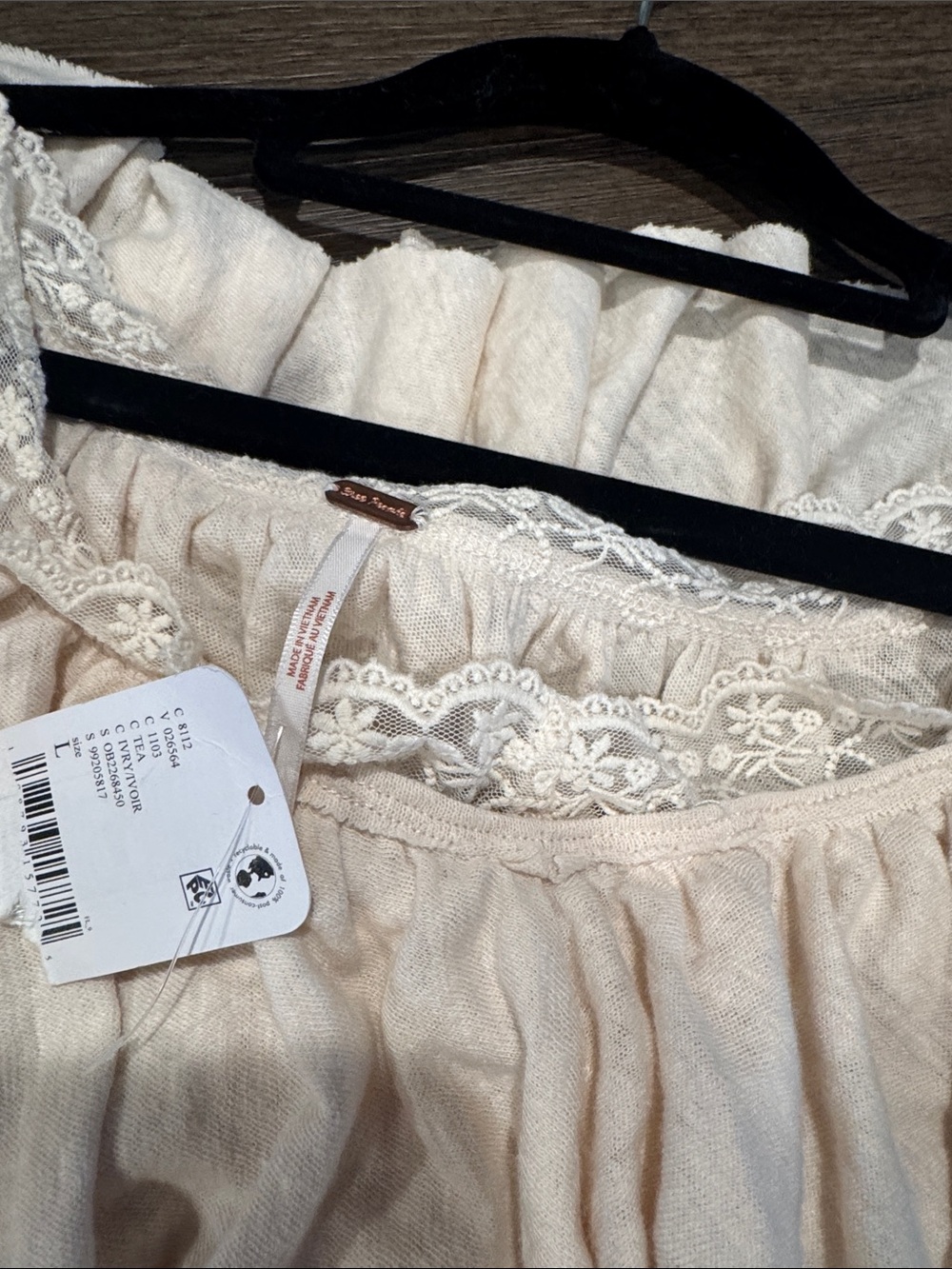 Free People NWT Cream Ruffle Lace-Trim Peasant Blouse - Picture 3 of 6